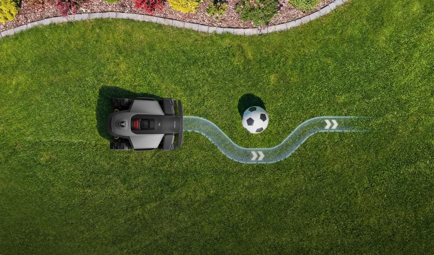 Roborock RockMow Z1 LiDAR med košnjo prepozna žogo na trati in jo obvozi