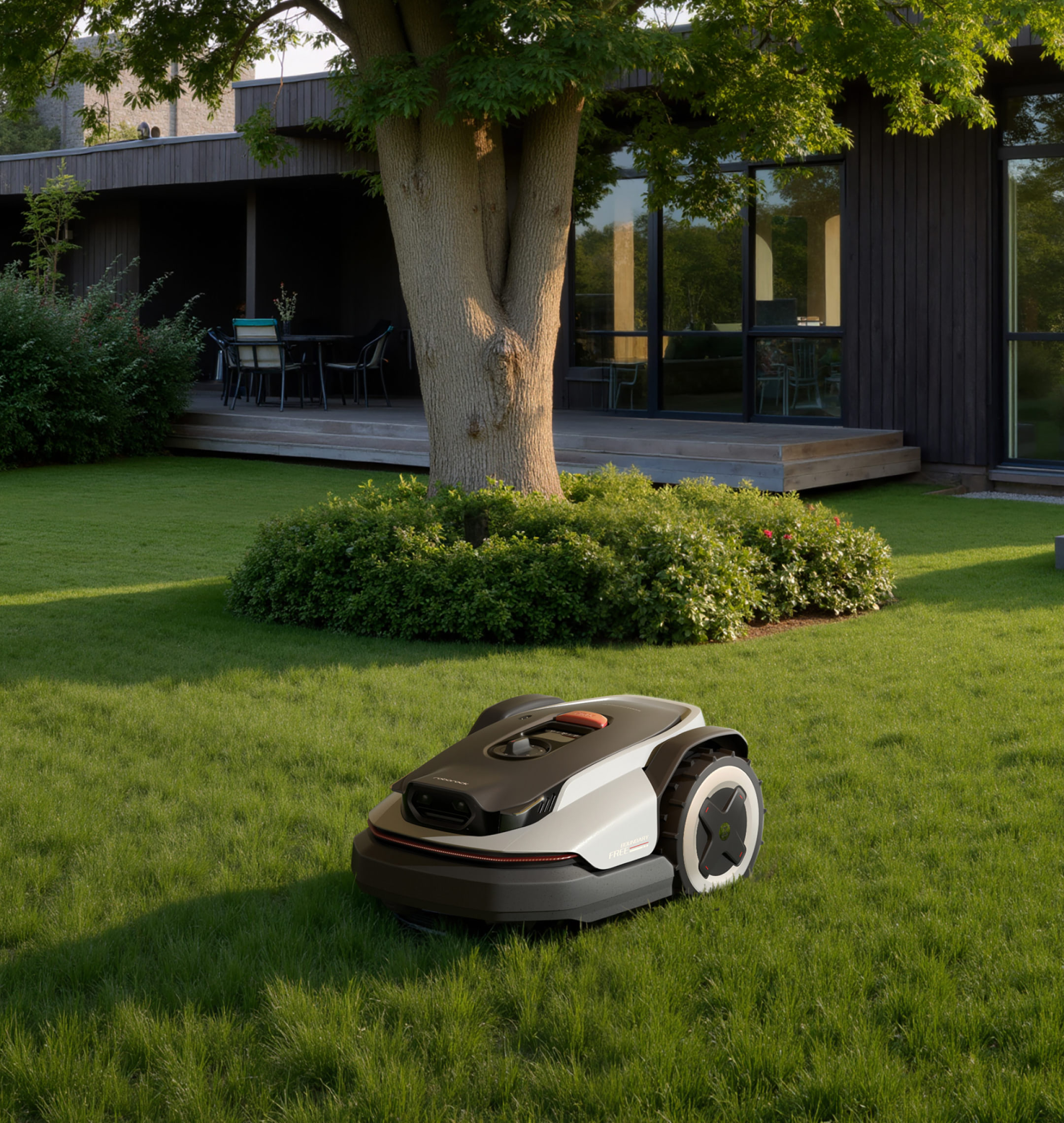 Roborock robotska kosilnica na urejeni domači zelenici