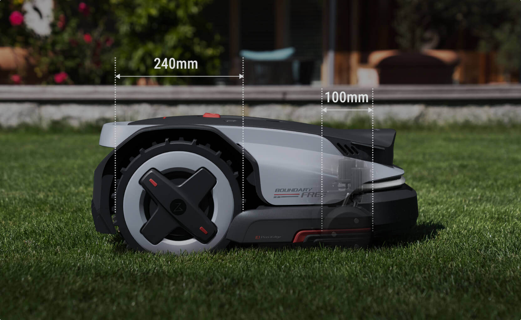 Roborock RockMow S1 z velikimi kolesi za stabilno vožnjo po trati