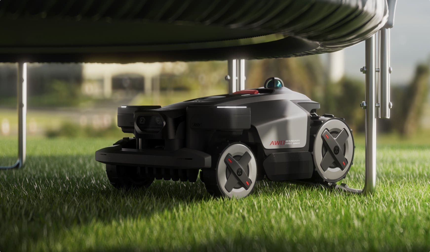 Roborock RockMow Z1 LiDAR zapelje čez nizko oviro pod vrtno opremo