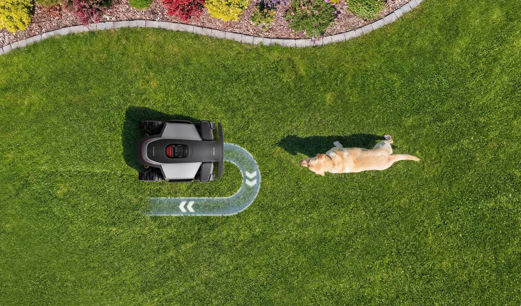 Roborock RockMow Z1 varno spremeni smer ob človeku ali živali na trati