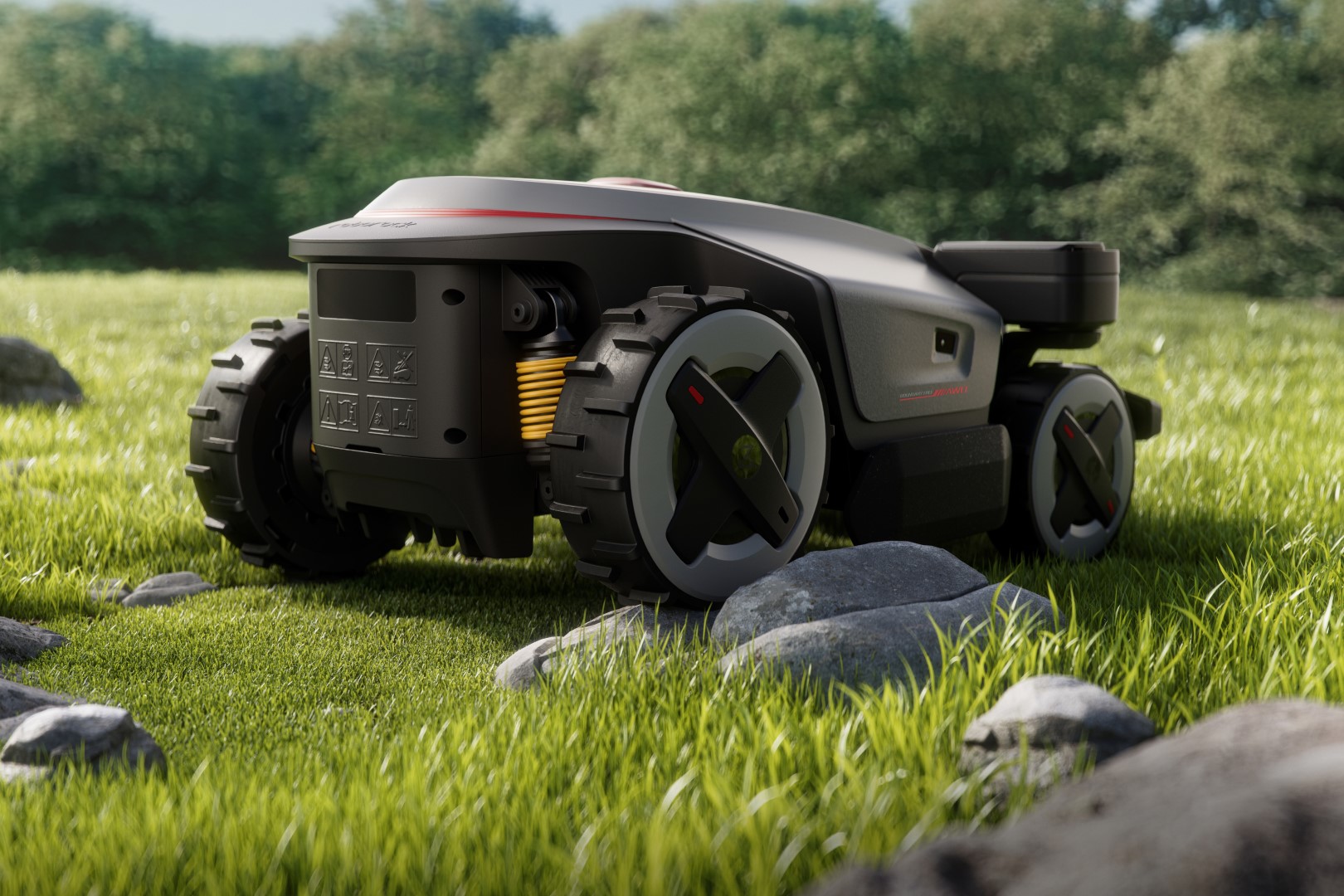 Roborock robotska kosilnica s 4x4 pogonom vozi čez kamne na trati
